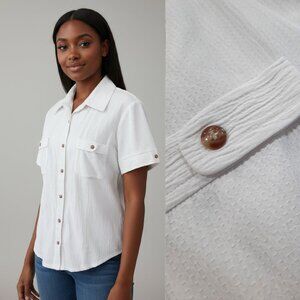 Christopher & Banks Textured White Button-Down Shirt